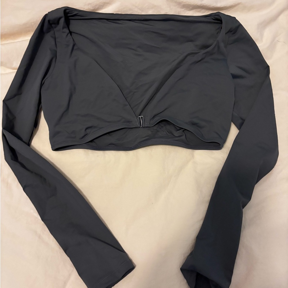 SKIMS Black Long Sleeve Swim Crop Top